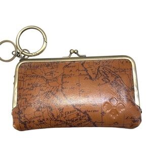 Patricia nash brown leather map mini kisslock clutch keyring